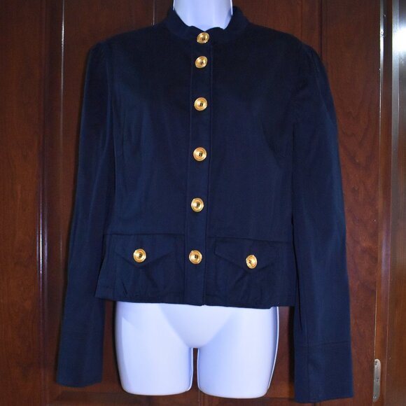 INC Navy Blue Cropped Jacket Size L Gold Button Lightweight Chic Blazer - Picture 6 of 14